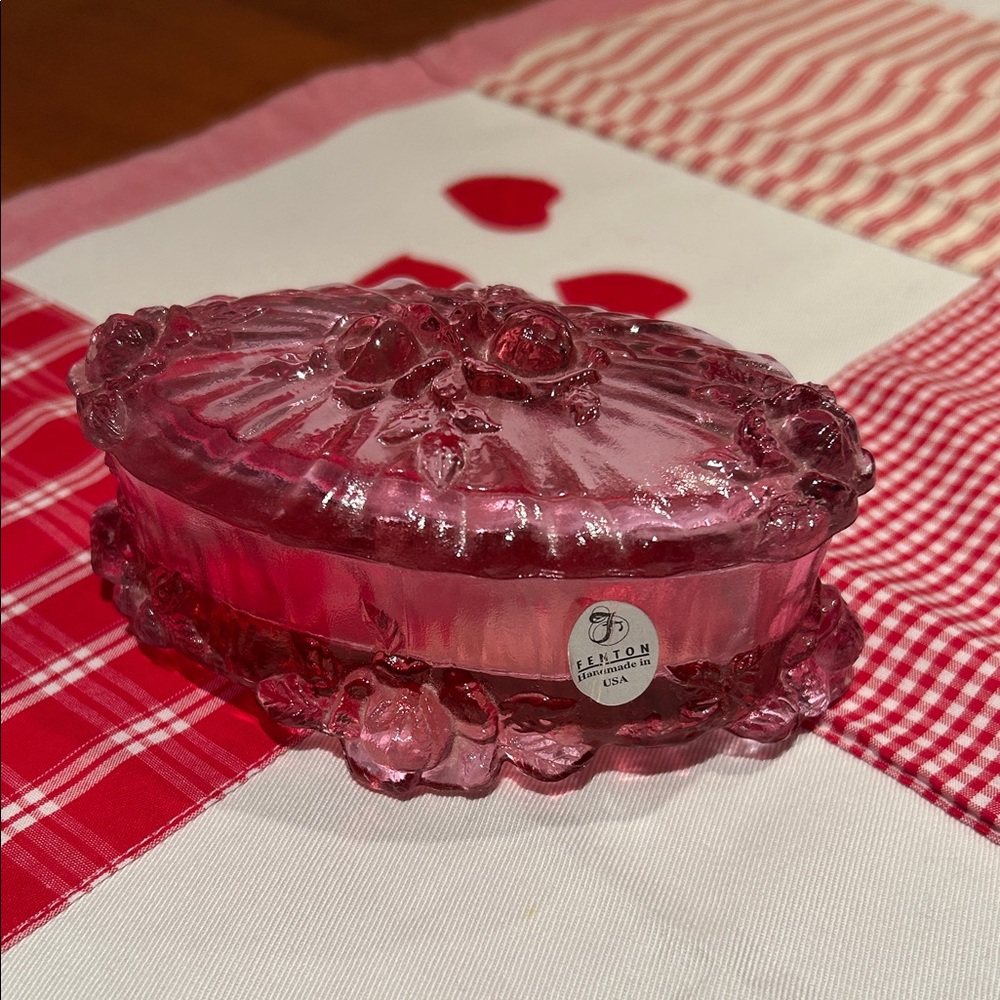Fenton Rose Pink Glass Trinket Box about 5 inches long Almost 2 inches tall